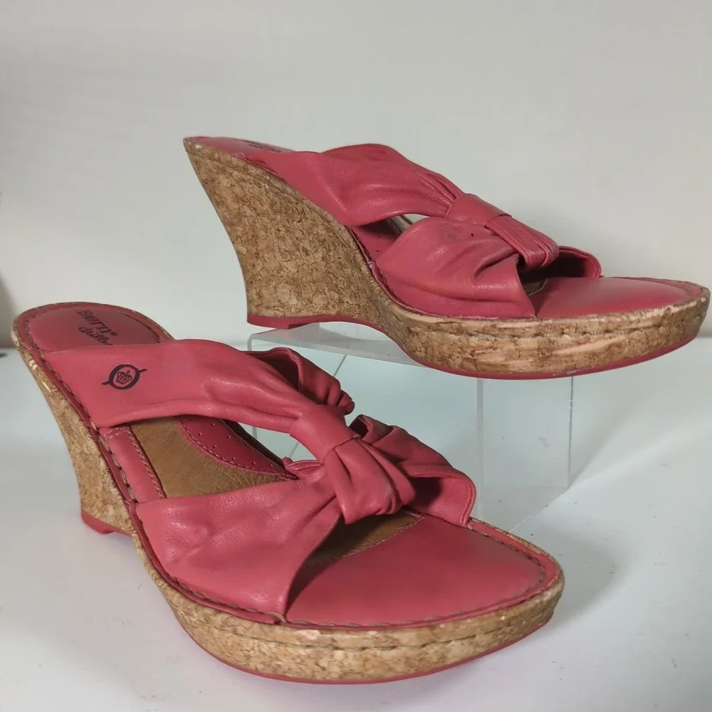Born Women Driller‎ Cork Coral Pink Platform Wedge Sandals 8  3.5